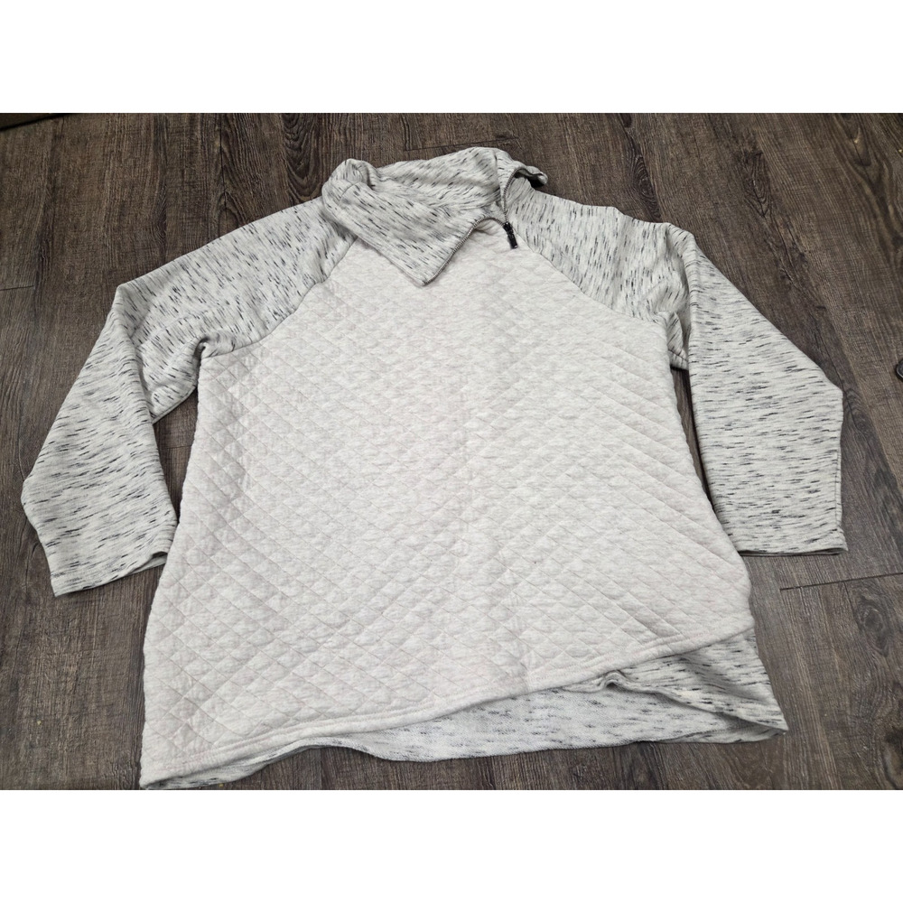 Chicos Quarter Zip Quilted Pullover Sweater Size 2 - Large Beige Marled Knit